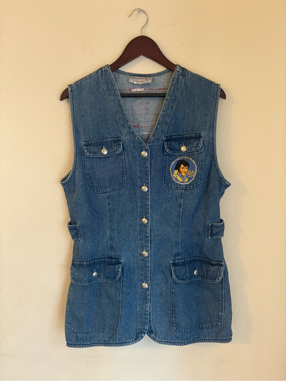 Vintage Stonebridge Elvis Presley Denim Vest Custom Art Large